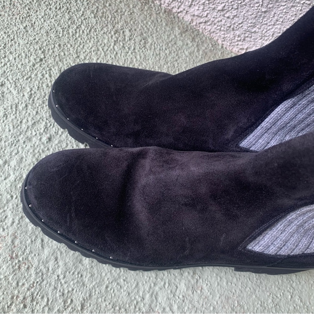 Freda Salvador Mid Calf Knit Black Suede Lug Sole Boots - Picture 4 of 14